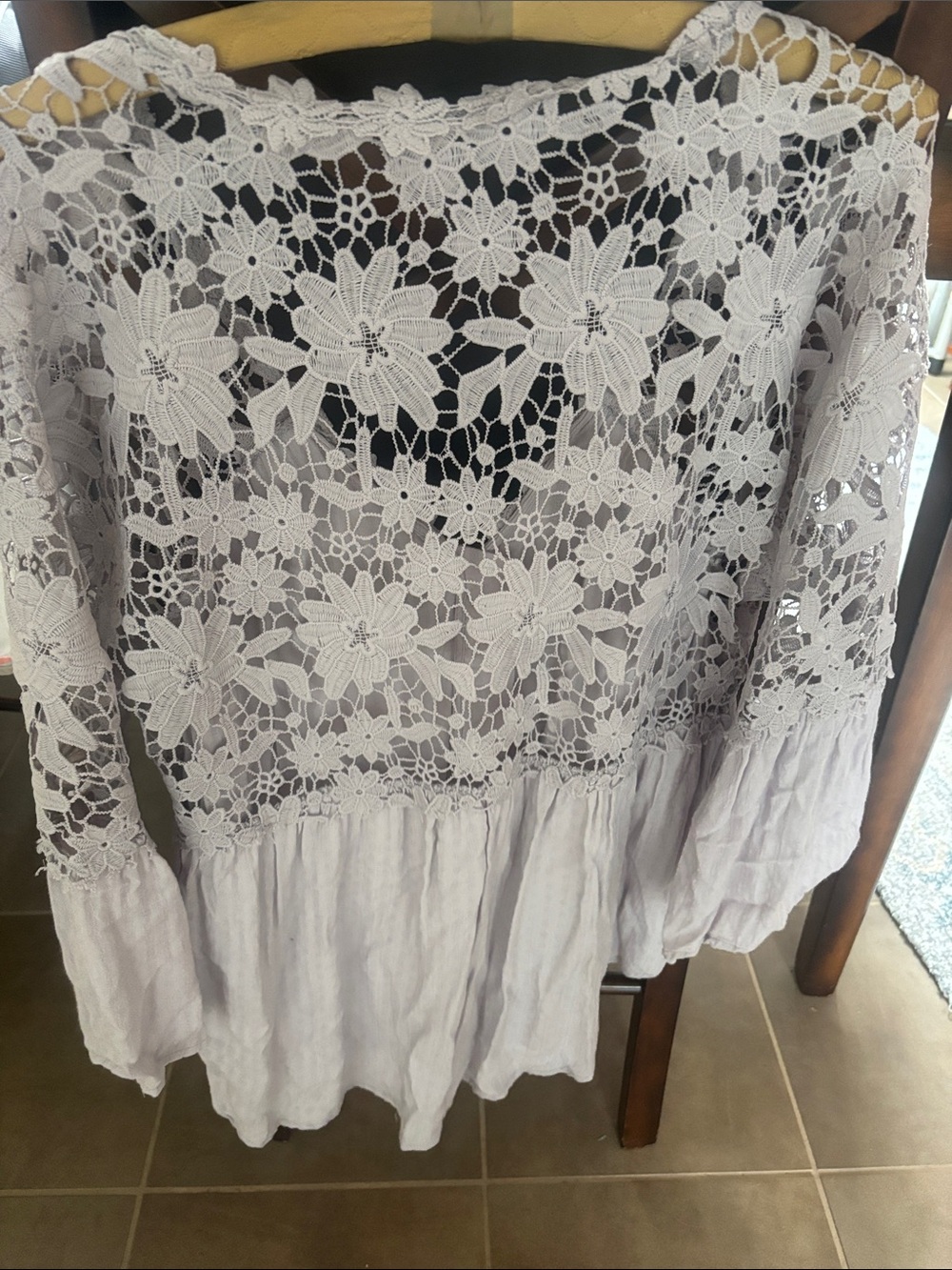 Pretty lavender lace bohemian crochet blouse size large - Picture 4 of 8